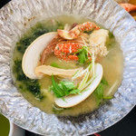 金寿司 地魚定 - はまぐりと渡り蟹のあおさ汁