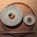 すし ふくづか - 長野信州サーモンの昆布しめ、米粉の麺