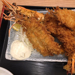 牧原鮮魚店 - 特大エビフライと地魚フライ定食@1,800