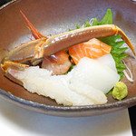 旬魚たつみ - お造り　　浜坂産 松葉蟹、甘海老、サーモン、烏賊、鰯