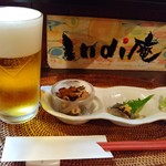 インディ庵 - 生ビール＆お通し。
