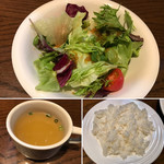 チキン料理屋 TORIGE - ランチセットのサラダとスープ、ライス