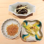 新ばし 星野 - 松坂牛の時雨煮、香の物、実山椒　ちりめんじゃこ