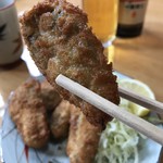 安芸の国 - カラッと揚がったカキフライ、ソースでいただきました（２０１９．２．２１）