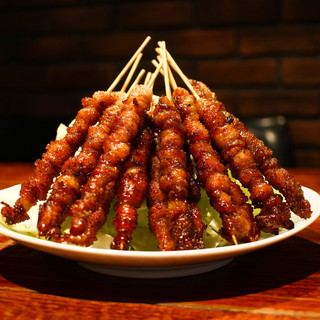 Chewy chicken skin rolls soaked in flavor after being grilled 6 times