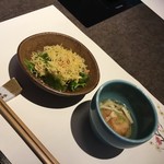 梅の花 - 大豆サラダと湯葉しんじょ