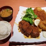 なにわ食堂 - 好きやねん定食 カキフライ・とんかつ・メンチカツ