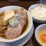 中華そば まるたけ - 全部のせあっさり1000えん 蔵王地養卵のたまごかけごはん160えん