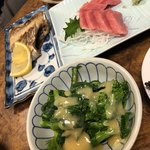 Isohachi - 太刀魚の塩焼き、生本マグロ赤身、菜の花のからし和え