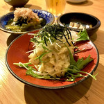 居酒屋ひょうきん - ・前菜
            （わさびポテサラ・野菜のお浸し・スクガラス豆腐）