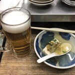 まるしん - 生ビール　湯豆腐