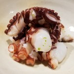 鮨匠 のむら - (06)茹で真蛸(鹿児島県開聞岳沖産、900g)
      2度目の旬は旨みが強くなる晩秋～冬
      茹でたて熱々に細工包丁を入れます。
      とりあえず何も付けず一口、「旨い！」
      旨味が濃厚で自然な甘さが拡がります。