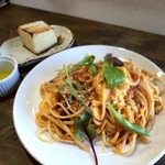 ナガタ店 - 中華っぽいパスタ第一弾、トマトと玉子のやつ（pasta）