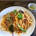 ナガタ店 - 中華っぽいパスタ第一弾、トマトと玉子のやつ（pasta）