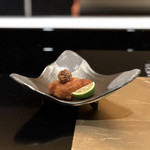 野嵯和 - ふぐの唐揚げとムカゴのおかき揚げ