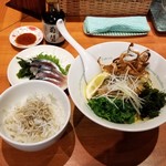 麺屋 六感堂 - 鯖の味噌煮和えそば＋しらすご飯＋〆鯖
