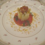 マ プール - 会津産ホワイトアスパラのシャルロット、エストラゴン香る天使エビのタルタル