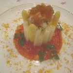 会津産ホワイトアスパラのシャルロット、エストラゴン香る天使エビのタルタル　UP