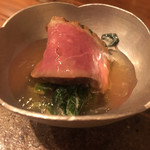 浪花ろばた 頂鯛 - 鴨と菜の花の和風ジュレソース