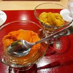 すゝき野 鮨金 - 馬糞雲丹と紫雲丹の食べ比べ