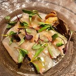 横浜馬車道 旬の肉料理イタリアン オステリア・アウストロ - 2019.2.  千倉漁港直送 イシダイのカルパッチョ その肝のスモーク添え