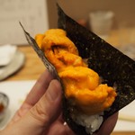 鶏割烹 ならや - 鶏ささみと雲丹の手巻き