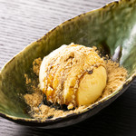 Vanilla ice cream with brown sugar syrup and kinako