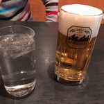 新鮮飯店 - 生ビール中と芋焼酎の水割り