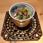 器楽亭 - てっぴと白子ととうとうみ マイクロ野菜載せ かぼすで