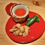 器楽亭 - 卵黄の出汁醤油漬け 姫きゅうりの浅漬け 大根の鰹まぶし