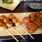 金町製麺 - 鶏のつくねと唐揚げ