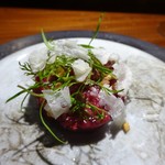 TACUBO - 田くぼ牛コース：前菜①（高知産の馬肉のタルタル）