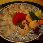 炭焼き かどた/お料理すゞ㐂 - お造り　　平目薄造りと鮪・ほうぼう・蛸・平貝