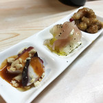 がばちょ - セット（タコ辛みそ・生ハムチーズ・唐揚げ甘酢）+ドリンク１杯（500円）