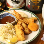 Assortment of five types of kushikatsu