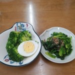 Tokiwa Shokudou - ブロッコリーとゆで卵、ほうれん草お浸し