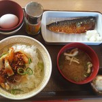 すき家 - 20190302「さば朝食」390円の「御飯大盛」30円＋「食べラー・メンマ」150円…計570円