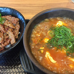 韓丼 - カルビ丼ミニとスン豆腐セット980円(2019.02)