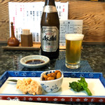 Sushi Ei - お通しと瓶ビール