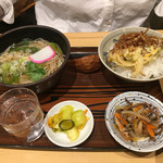 Yabu shin - 2019年3月。日替りの牡蠣そばとミニかき揚げ丼セット750円。