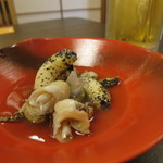 こいぶみ寿し - お通しはツブのおでん煮(2019年3月)