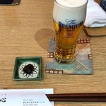 蕎心 - 生ビールとお通し(蕎麦味噌)