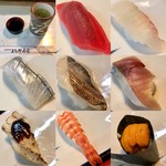 Machino Sushi - 握り１０貫コース １０００円   無意識に食べてしまったので写真は８貫、、、