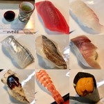 まち野寿司 - 握り１０貫コース １０００円   無意識に食べてしまったので写真は８貫、、、