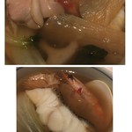 海鮮名菜　香宮 - 山海珍味フカヒレの極上蒸しスープには、
      クエ、フカヒレ、椎茸、蓮根、牡丹海老、帆立貝柱、レタスやハマグリなど。