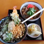 道の駅 おおえ - 天ぷらそば+牛丼withラ・フランス