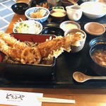 とうふとあなご料理 とうふや - あなご天重膳(並)・全体　お惣菜、茶わん蒸し、お味噌汁もきちんとおいしいです◎　2019/03/01