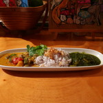 隠れ家的BAR ain't no# - ベジタブルココナッツとサグチキンカレーの合いがけ