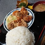 光玉母食堂 めし しんちゃん - 3種のからあげ定食と大盛