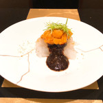 野嵯和 - ⑦剣先イカ  白えびの昆布〆 
      羅臼の雲丹